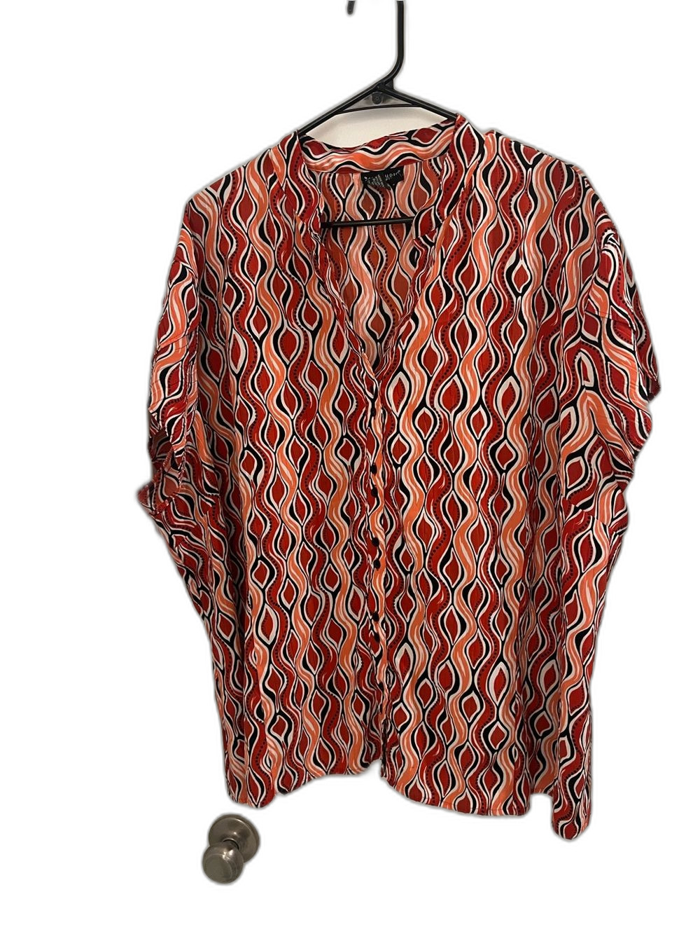 Bay Studio Career Plus 2X Red Orange Black Abstract Print Blouse